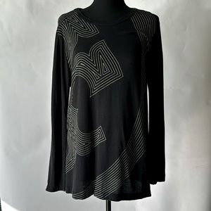 Tory Burch Black Long Sleeve Tee with White Accents